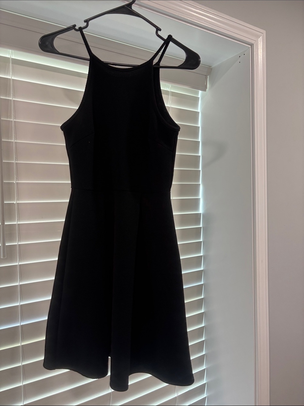 Soprano Black Textured High-Neck Mini Dress